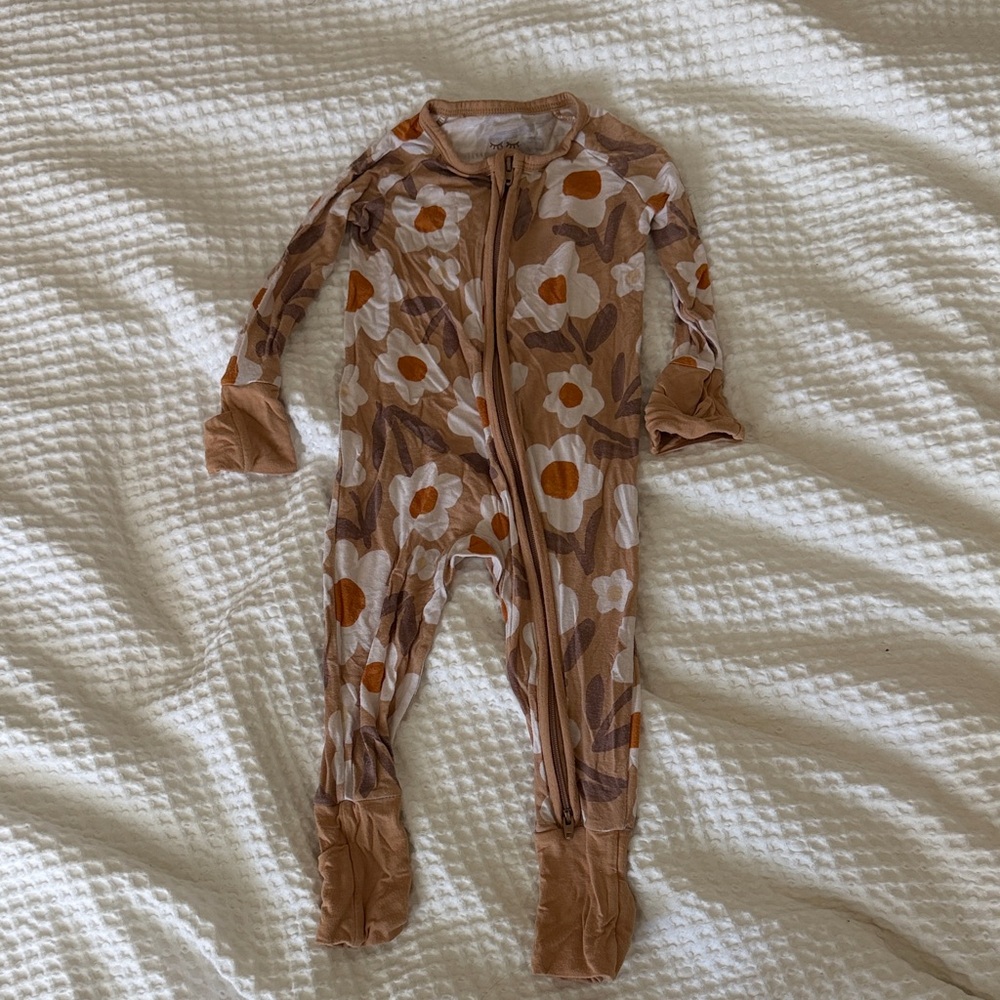 Little Sleepies Brown Floral Zip Footie with Rust Accents daisy daydream